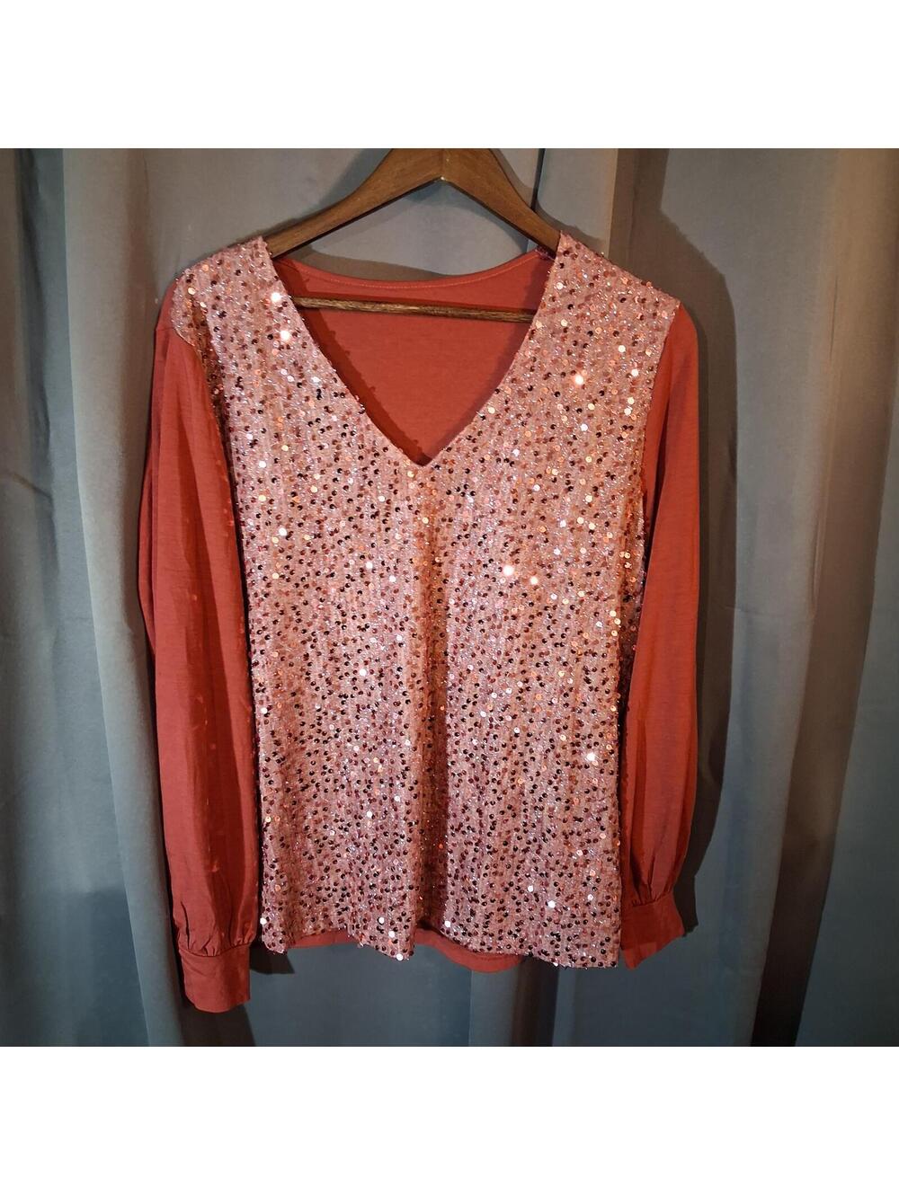 Long Sleeve Top with Sequin Front Detail